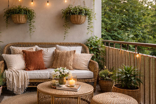 Balkon w bloku w stylu boho