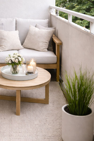 Balkon w bloku w stylu skandynawskim