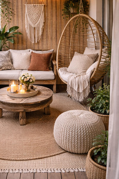 Balkon w bloku w stylu boho