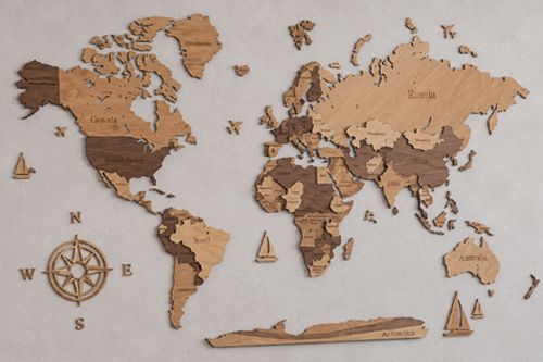 Drewniana mapa świata na ścianę