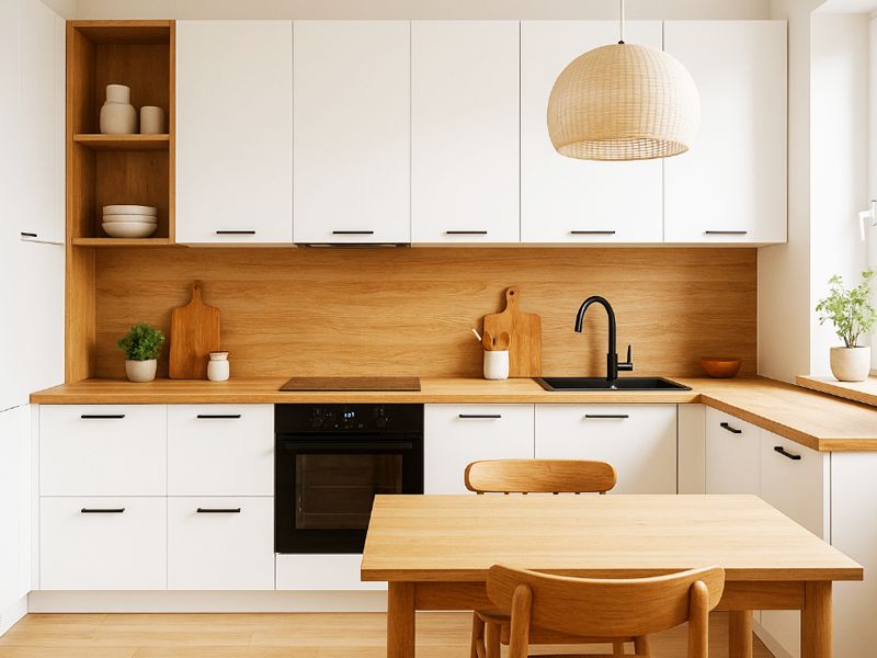 Drewno w białej kuchni