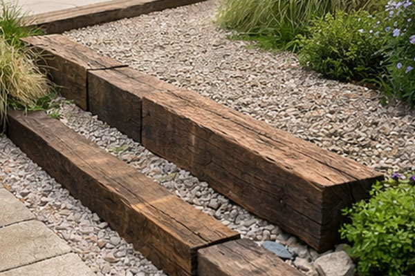 Podkłady kolejowe jako murki oporowe w ogrodzie