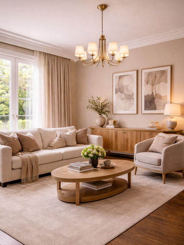 Salon w kolorze mlecznej kawy