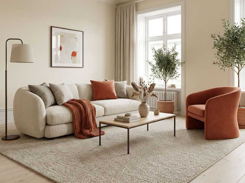 Salon w palecie ciepły akcent