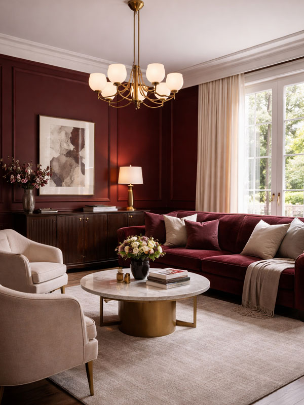 Salon z kolorem burgund