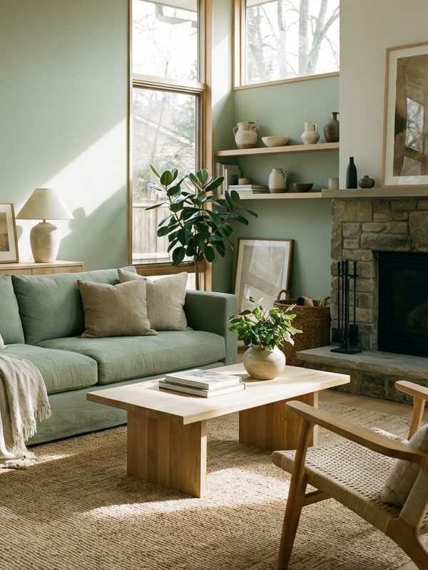 Salon w kolorze szałwiowym