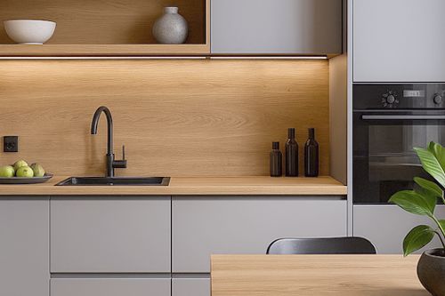 Szara kuchnia z drewnem